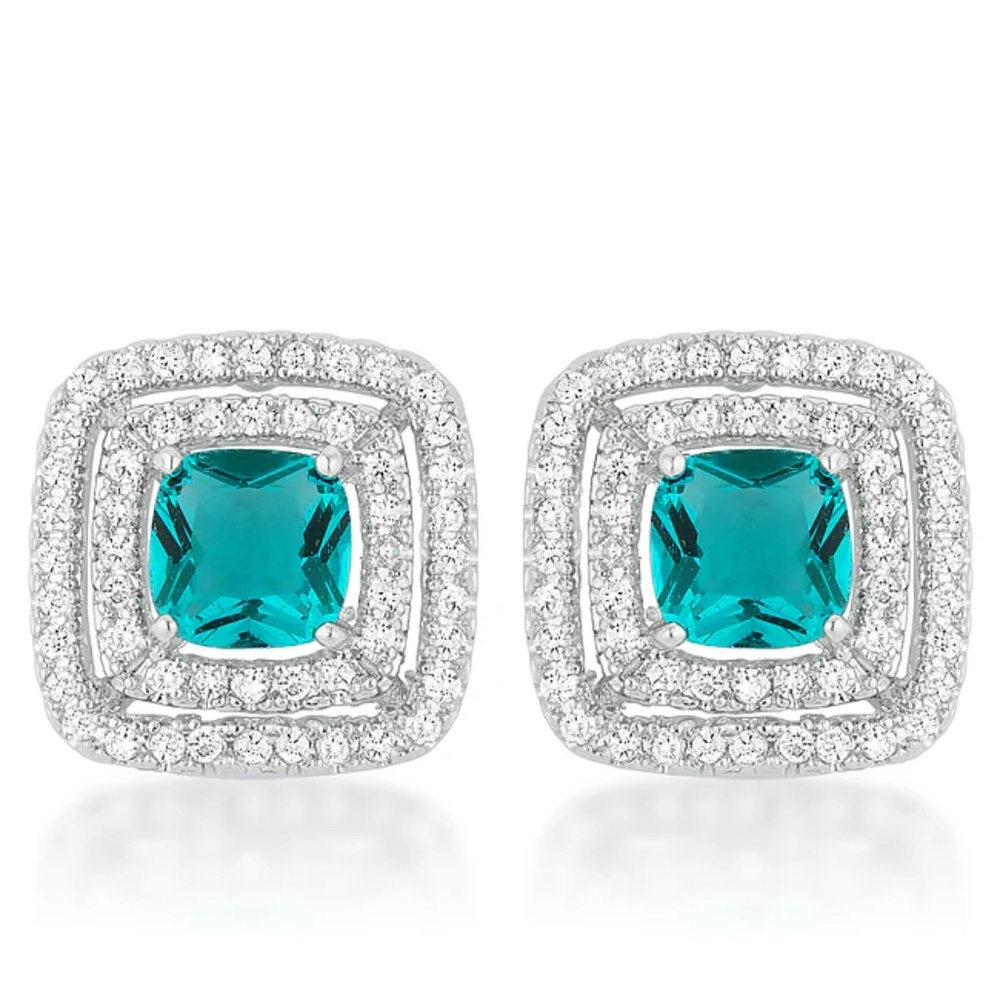 Aqua Halo Stud Earrings